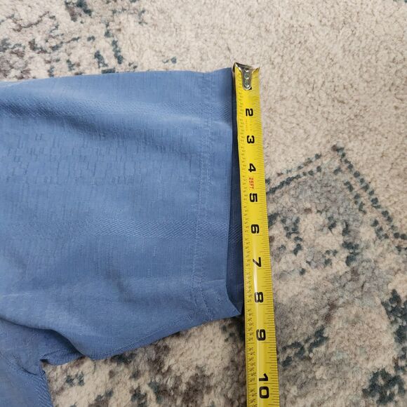 Tommy Bahama 100% Silk Mens Medium Light Blue Short Camp Shirt Woven Pattern - Picture 14 of 16